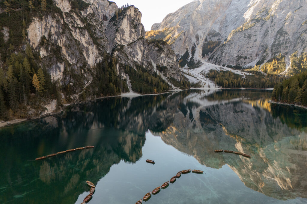 Lago di Braies elopement from drone