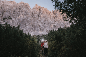 Lago Sorapis Elopement with couple hiking back in headlamps