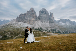 Tre Cime elopement with couple laughing and embracing