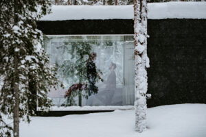 Akaslompolo Finland Winter Engagement he proposes on knee