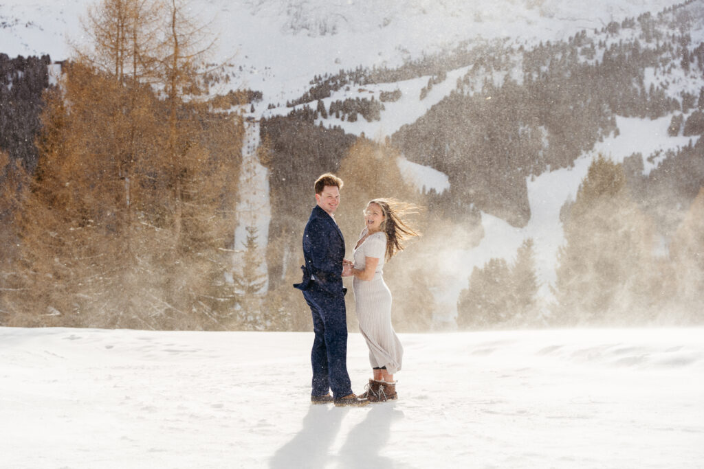 Snowy engagement in the Dolomites in March