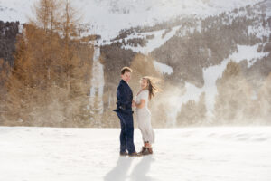 Snowy engagement in the Dolomites in March