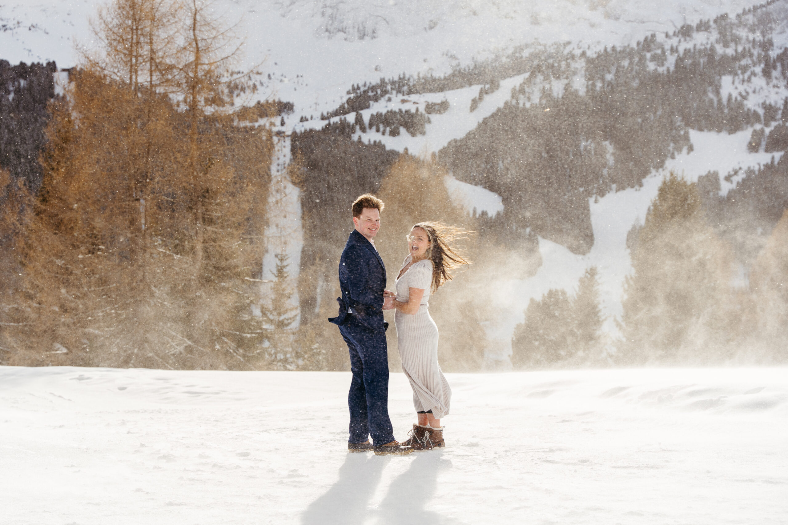 Snowy engagement in the Dolomites in March