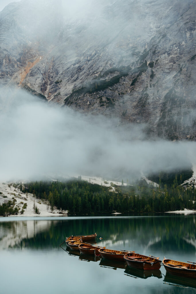 moody skies at Lago di Braies during proposal