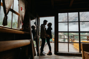 Photo from inside the La Palifitta boathouse looking out at Pragser Wildsee