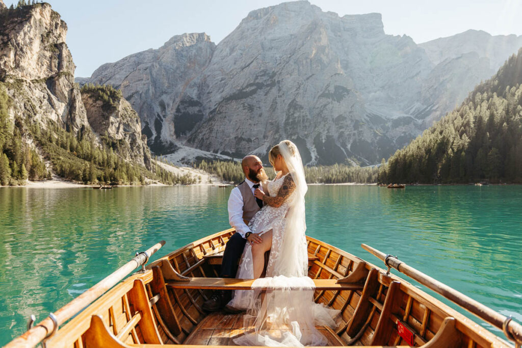 Sunny afternoon at Lago di Braies on the boat