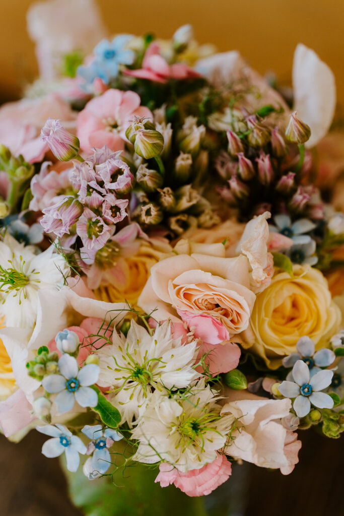 Wildflower bouquet made from local flowers in the Dolomites in spring