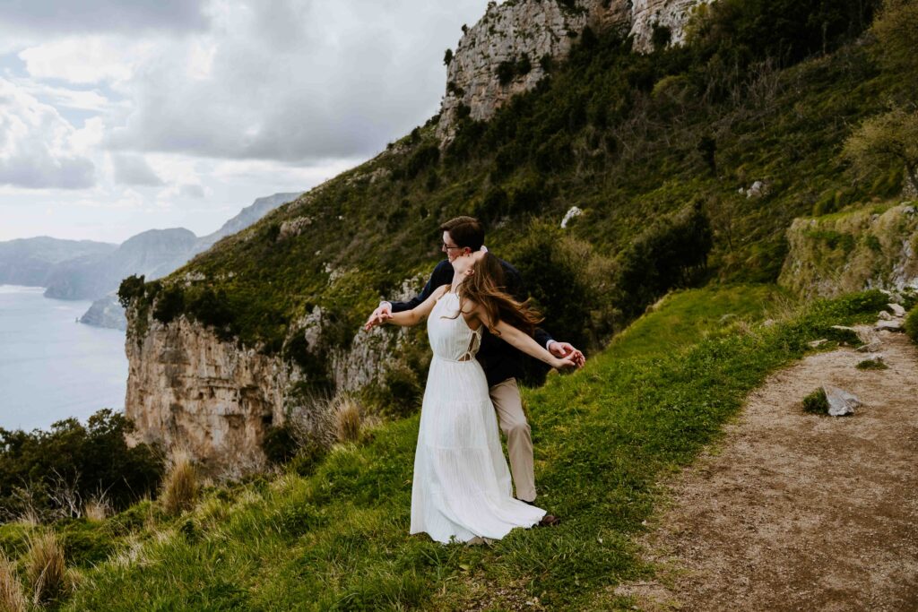Bride and groom on the Amalfi coast during their elopement on the Path of the Gods. Why you should have a multi-day elopement
