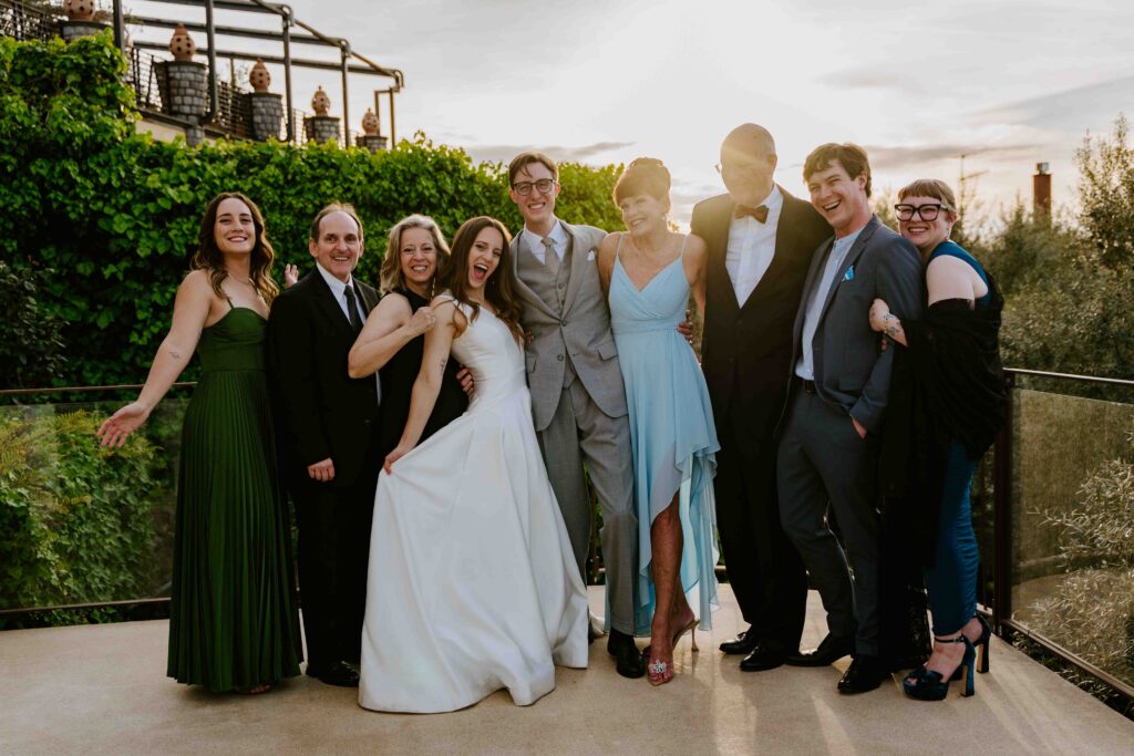 Bride and groom including their family and friends during their elopement with a vacation in Sorrento