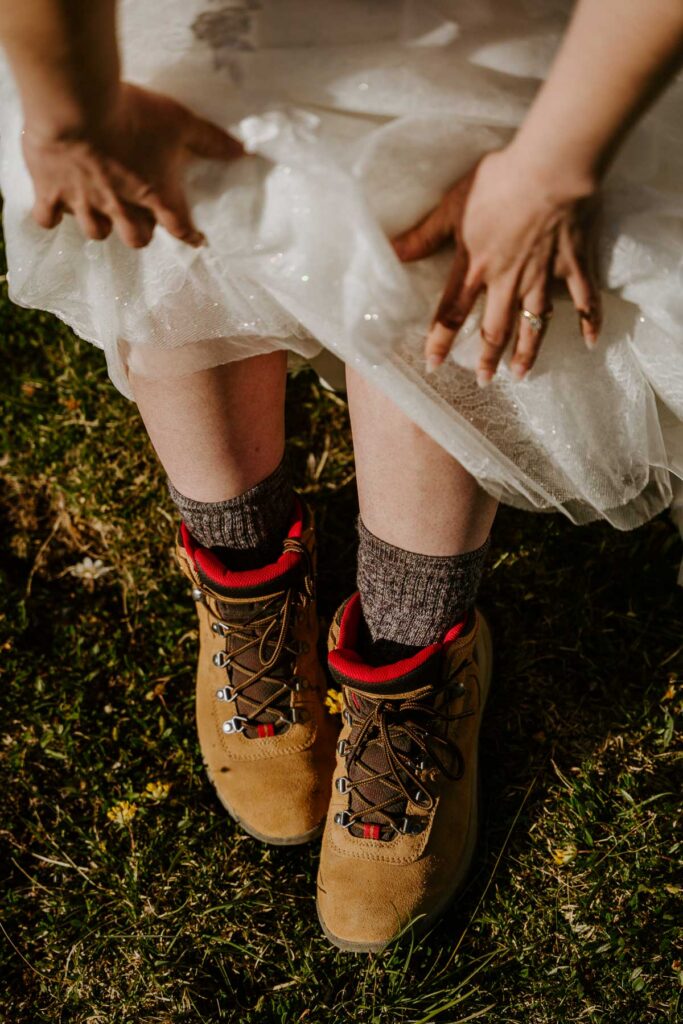 Bride's elopement hiking boots