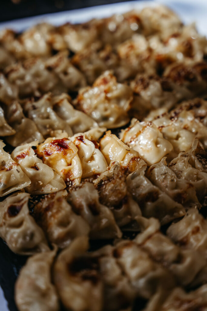 Vegan gyozas made by Chef Aggeliki from Paradiso in the Dolomites